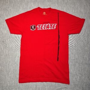 Tecate Cerveza‎ Promo T-Shirt Size Medium Red Gold Regular Front And Back Logo